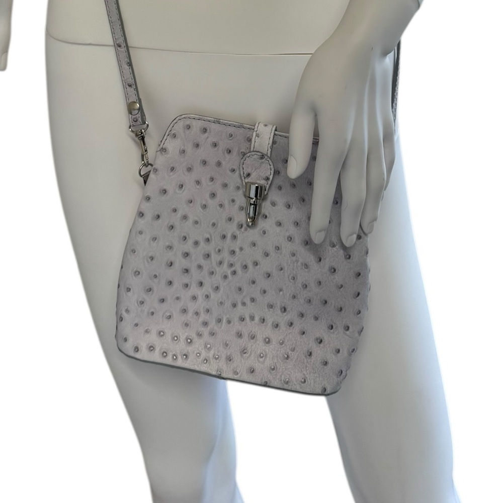 Ostrich embossed leather Gray Crossbody Bag
